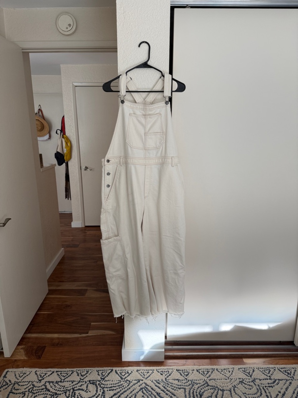 aerie Cream Wide-Leg Denim Overalls